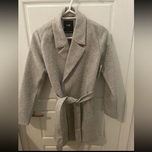 Twik Women's Wool Wrap Light Gray Coat With Belt
